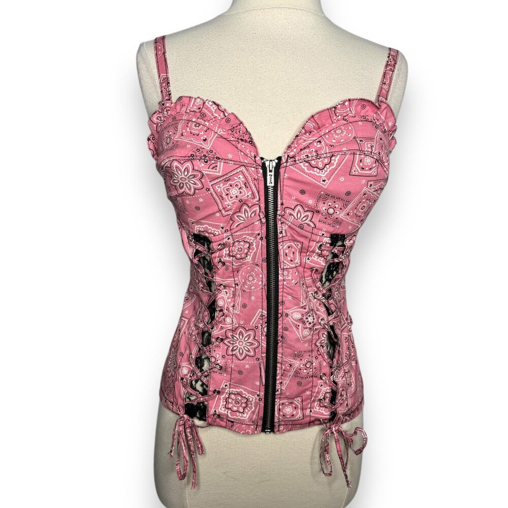 Royal Bones Sleeveless Pink Front Zipper Closure Corset Style Top Size Small